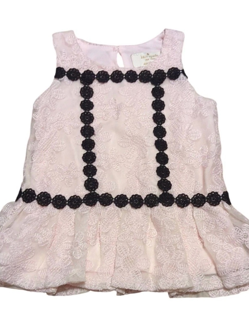 Kate Spade Kids Size 4 Pink Floral Lace Peplum Top Tunic Black Daisy Trim
